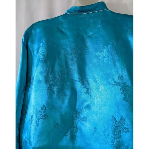 Vintage Traditional Chinese Pajama Set Laungewear Satin Turquoise Embroidery L - Picture 6 of 10